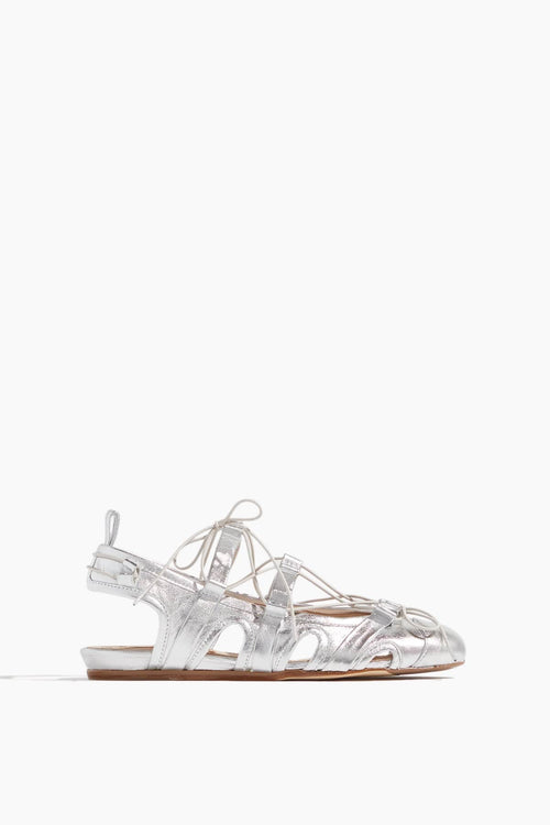 Simone Rocha Strappy Flat Sandals Lace-Up Sporty Ballerina in Silver