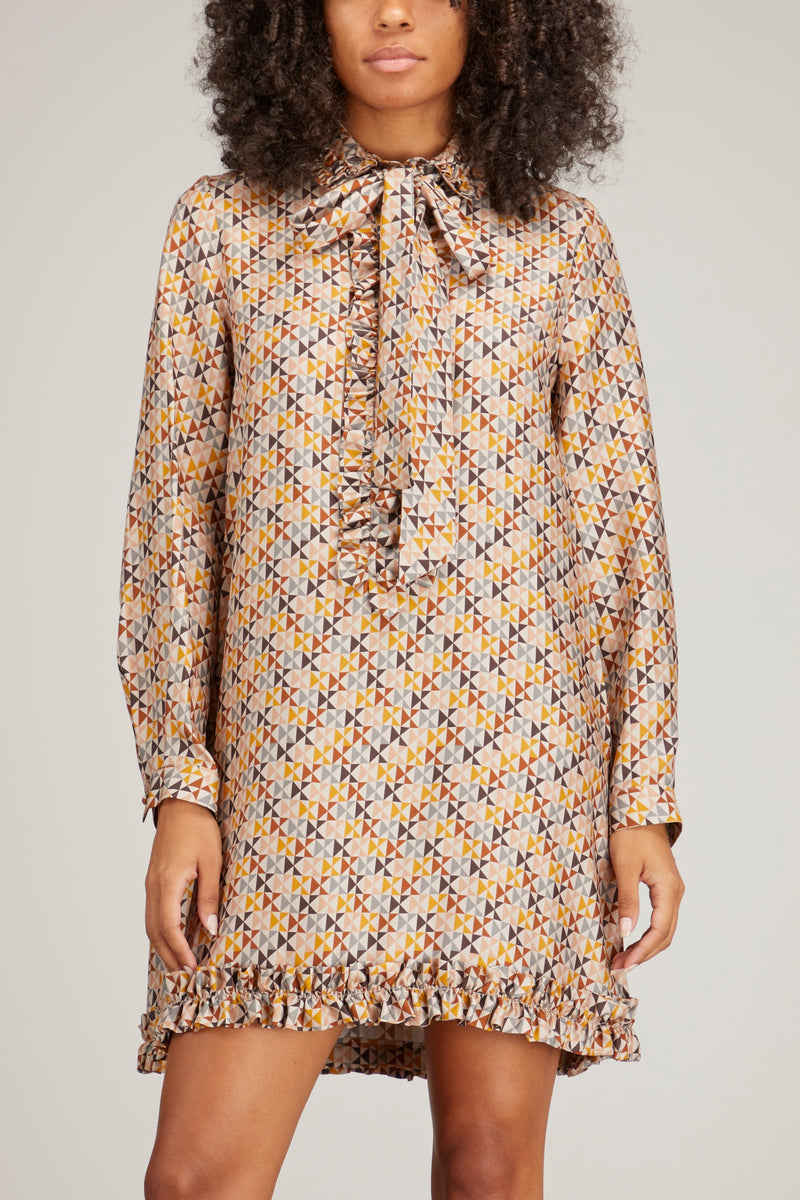 Ruffled Hem Mini Dress in Mustard Monogram – Hampden Clothing