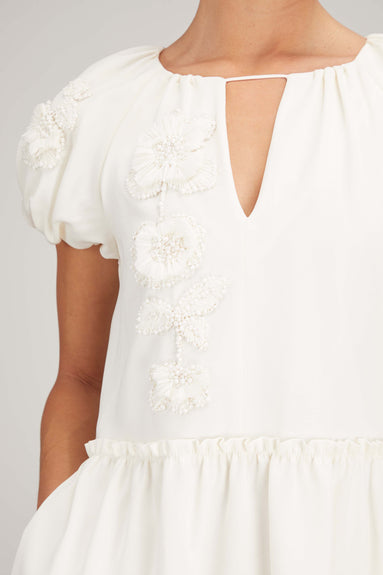 Dice Kayek Dresses Floral Embellished Short Sleeved Dress in White