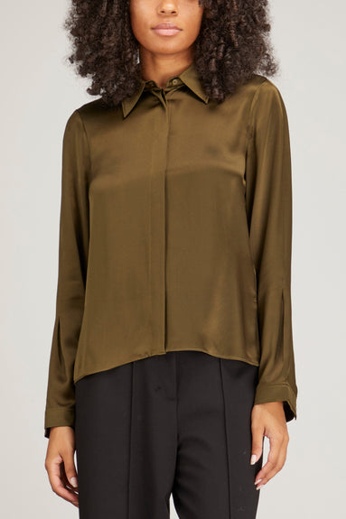 Dorothee Schumacher Tops Sleek Attraction Blouse in Dark Olive Green Dorothee Schumacher Sleek Attraction Blouse in Dark Olive Green