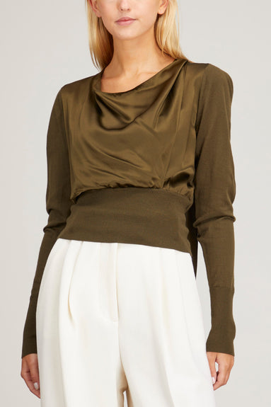 Dorothee Schumacher Sweatshirts Sleek Merino Pullover in Dark Olive Green Dorothee Schumacher Sleek Merino Pullover in Dark Olive Green