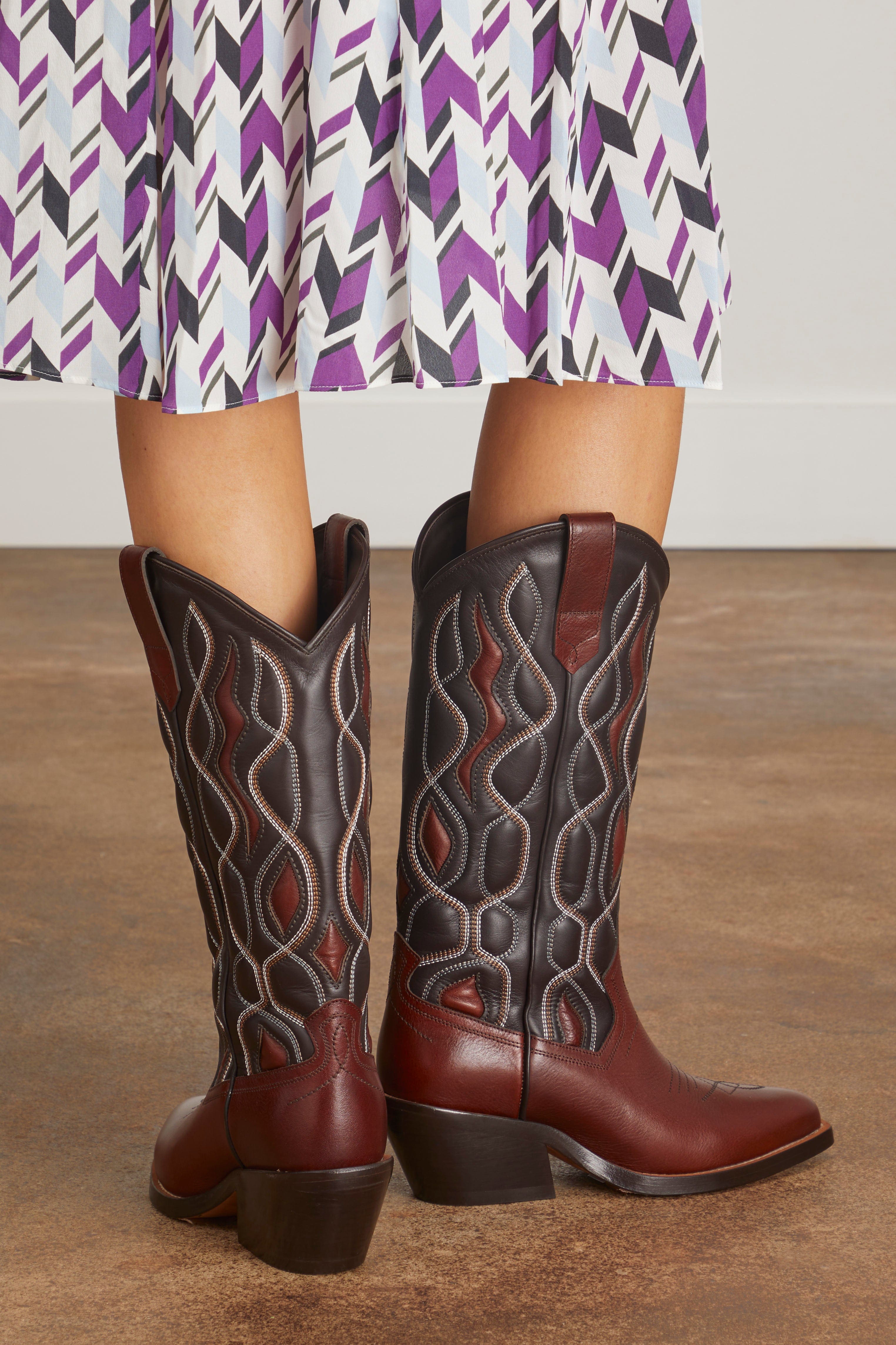 Dorothee Schumacher Boots Western Edginess Cowboy Boot in Brown Mix Dorothee Schumacher Western Edginess Cowboy Boot in Brown Mix