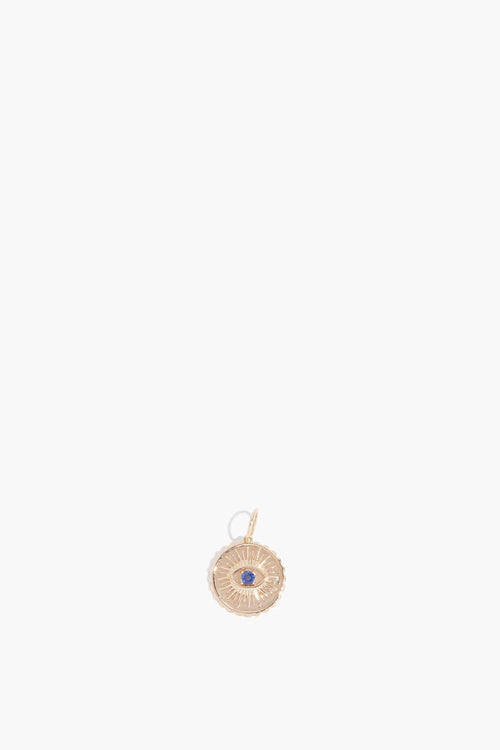 Theodosia Necklaces Gold and Sapphire Evil Eye Disk Pendant