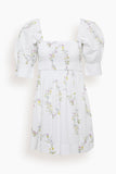 Printed Smocked Poplin Dress in Floral Shape Bright White