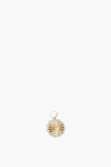 Vintage La Rose Unclassified Wheel Pendant in 14K Yellow Gold with Diamond/Turquoise