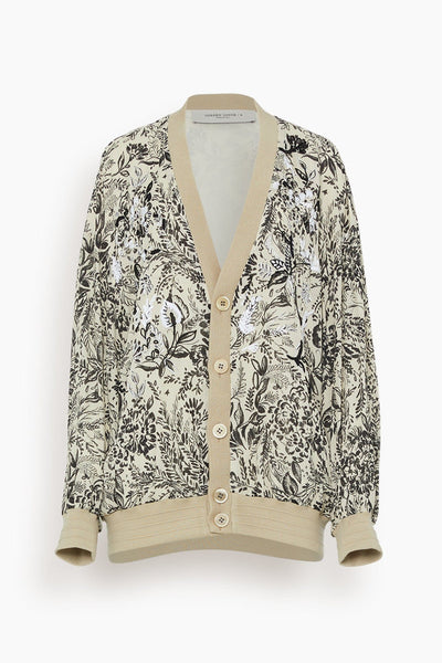 Embroidered Crepe Viscose Jacket Cardigan in Bone White/Black/Ecru