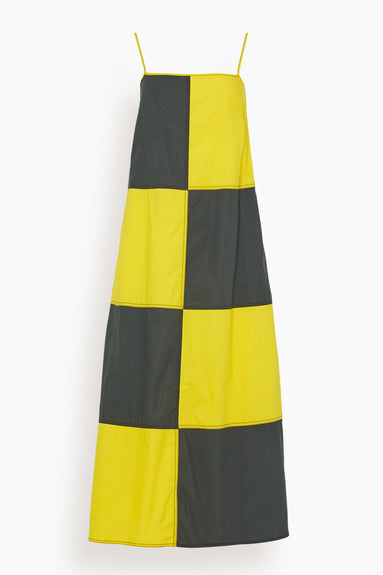 Sunnei Dresses Chess Dress with Straps in Petrol Blue/Yellow