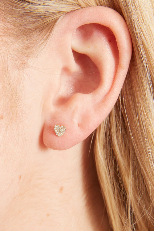 EF Collection Earrings Baby Single Diamond Heart Stud Earring in Yellow Gold