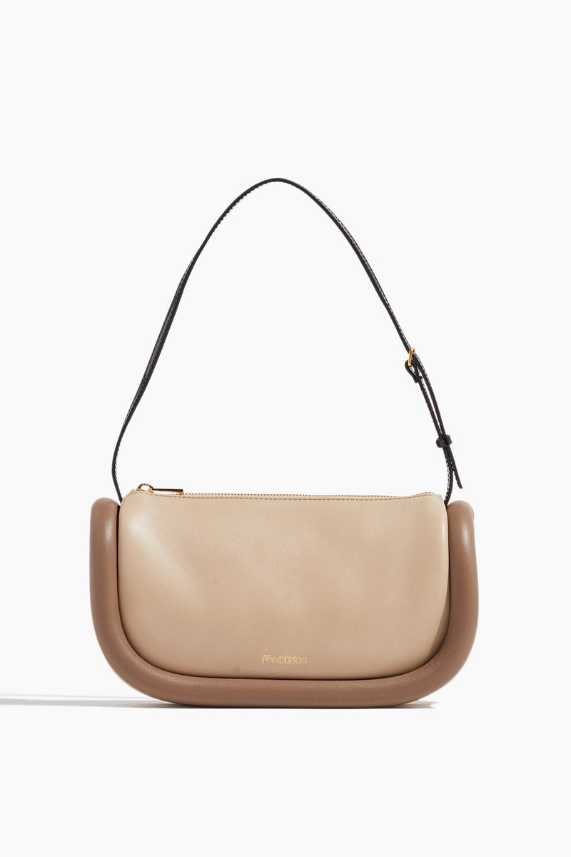 BROWN AND BEIGE LEATHER BUMPER SHOULDER BAG