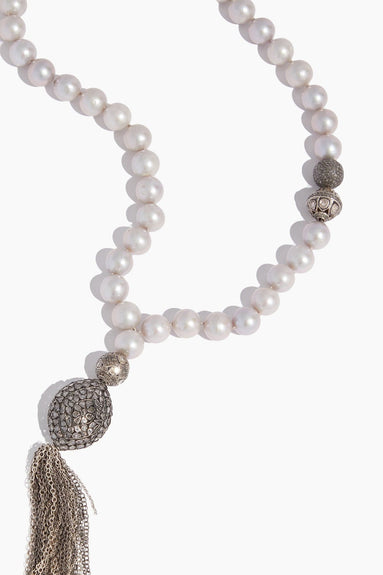 Samira 13 Bracelets Silver Strand Rose Cut Diamond Accents Sliced Diamond Marquis Chain Tassel Necklace