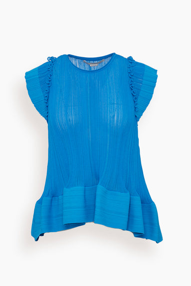 Plisse Froth Knit Top in Cerulean Blue