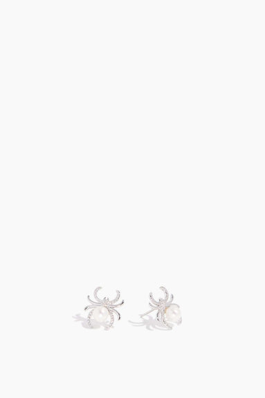 Samira 13 Earrings Diamond Spider Fresh Water Pearl Stud Earrings in 14k White Gold
