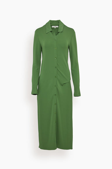 Tibi Dresses Serpentine Jersey Shirt Dress in Leaf Green