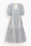 Overlap Sheer Dress in Ivory and Cobalt Blue