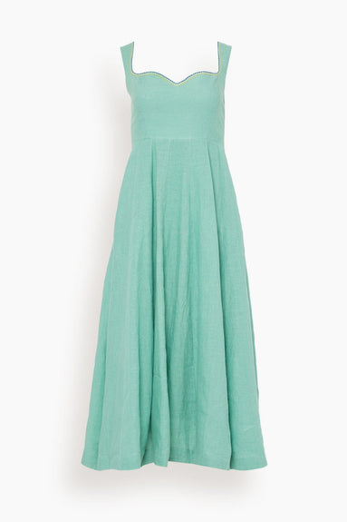 Mii Dresses Linen Hand Embroidered Dress in Green Amande