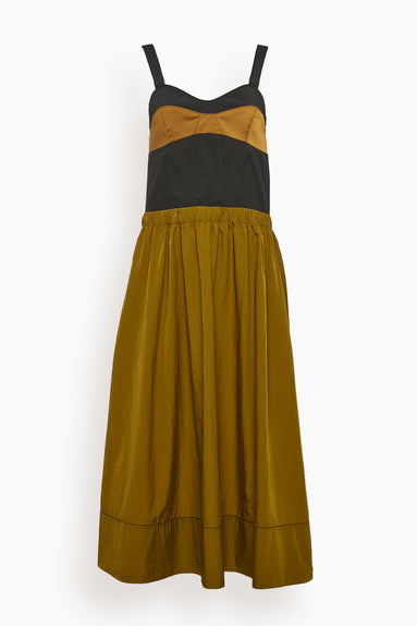 Bustier Maxi Dress in Black/Gold/Olive