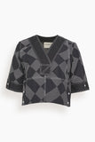 Lovebirds Tops Folded Sleeve Crop Top in Black Cross Chess