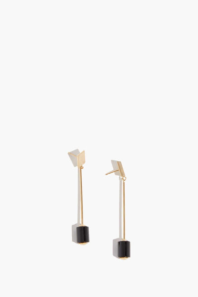 Yellow Gold Deco Cilindro Earrings in Black