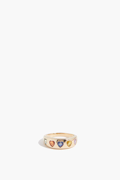 Rainbow Sapphire Heart Ring in 14k Yellow Gold
