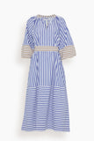 Apiece Apart Dresses Sun Mesa Midi Dress in Tan And Blue Stripes