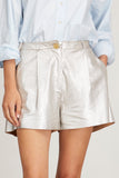 Forte Forte Shorts Laminated Suede Shorts in Silver