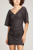 Ganni Dresses Cotton Poplin V-Neck Fitted Mini Dress in Black
