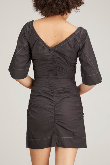 Ganni Dresses Cotton Poplin V-Neck Fitted Mini Dress in Black