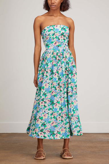 Ganni Dresses Light Cotton Tieband Wrap Dress in Floral Blue Azure Ganni Light Cotton Tieband Wrap Dress in Floral Blue Azure