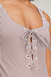 Ganni Swimwear Recycled Stripe Swimsuit in Egret Ganni Recycled Stripe Swimsuit in Egret
