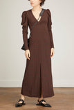 Ganni Dresses Stretch Seersucker V-Neck Maxi Dress in Chicory Coffee