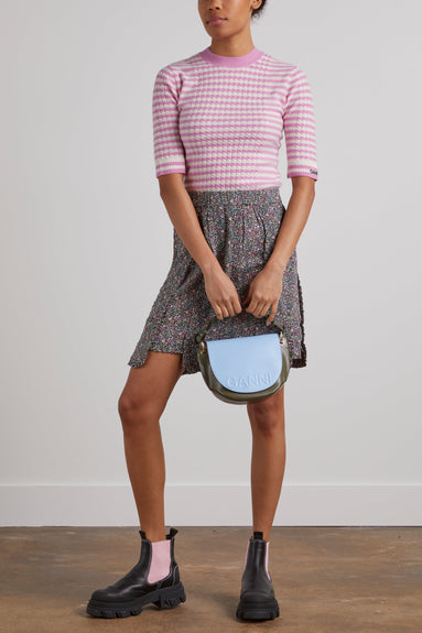 Ganni Tops Striped Cashmere Mix Top in Carmine Rose