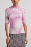 Ganni Tops Striped Cashmere Mix Top in Carmine Rose