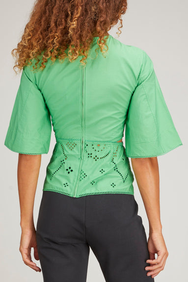 Ganni Tops Broderie Anglaise Puff Sleeve Top in Kelly Green