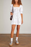 Ganni Dresses Printed Smocked Poplin Dress in Floral Shape Bright White