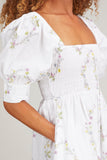 Ganni Dresses Printed Smocked Poplin Dress in Floral Shape Bright White