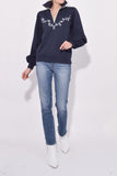 Ganni Clothing Roll Neck Rope Sweatshirt in Total Eclipse