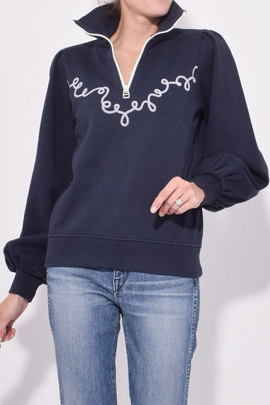 Ganni Clothing Roll Neck Rope Sweatshirt in Total Eclipse