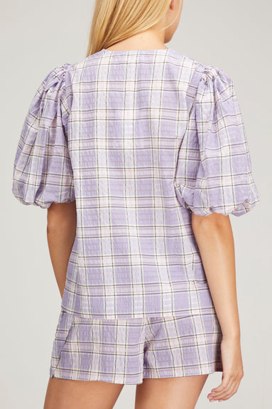 Ganni Tops Seersucker Check Top in Check Persian Violet