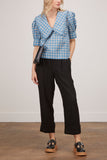 Ganni Tops Seersucker Check V-Neck Ruffle Blouse in Azure Blue