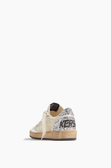 Golden Goose Shoes Low Top Sneakers Ball Star Nylon Glitter Star Heel and Spur in White/Beige/Silver Golden Goose Ball Star Nylon Glitter Star Heel and Spur in White/Beige/Silver