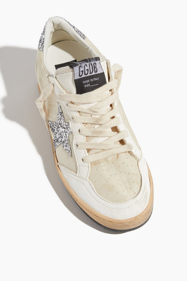 Golden Goose Shoes Low Top Sneakers Ball Star Nylon Glitter Star Heel and Spur in White/Beige/Silver Golden Goose Ball Star Nylon Glitter Star Heel and Spur in White/Beige/Silver