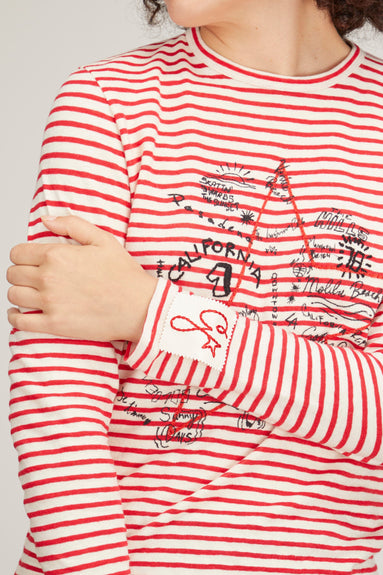 Golden Goose Tops Long Sleeve T-Shirt in Ecru/Tango Red