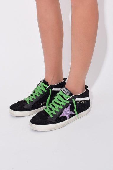 Golden Goose Shoes Mid Star Sneakers in Black Damask Velvet/Multiglitter Star Golden Goose Mid Star Sneakers in Black Damask Velvet/Multiglitter Star