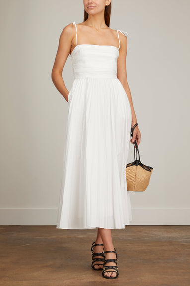 Simkhai Dresses Caroline Pleated Midi Dress in White Jonathan Simkhai Caroline Pleated Midi Dress in White
