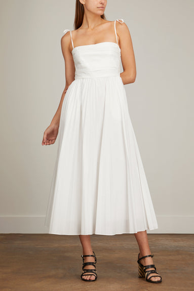 Simkhai Dresses Caroline Pleated Midi Dress in White Jonathan Simkhai Caroline Pleated Midi Dress in White