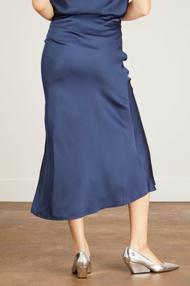Jonathan Simkhai Skirts Marguerite Washed Charmeuse Ruched Midi Skirt in Midnight