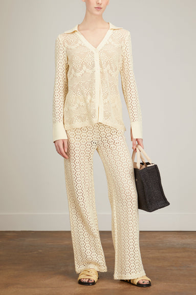 Jonathan Simkhai Tops Paxton Crochet Coverups Collared Cardigan in Ceramic