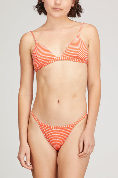 Jonathan Simkhai Swimwear Moxie Seersucker Striped String Bikini Bottom in Chili Stripe