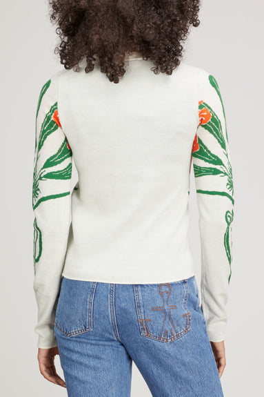JW Anderson Tops Iris Print Long Sleeve Top in Off White