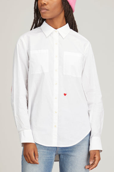 Kerri Rosenthal Tops Mia Patchwork Love Shirt in White Kerri Rosenthal Mia Patchwork Love Shirt in White
